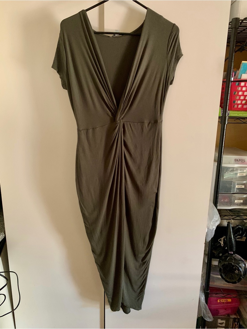 Haute Monde Olive Green Twist-Waist Maxi Dress #0007